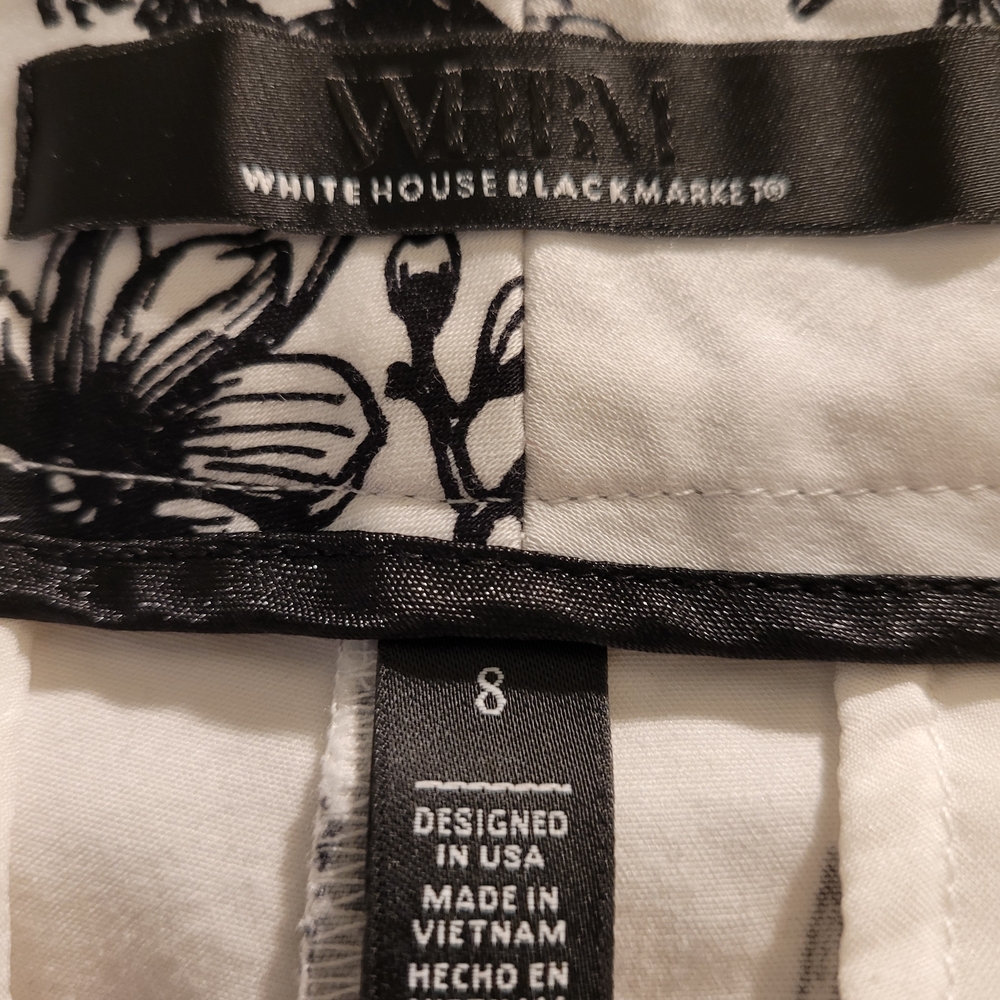 High-Waist Black & White Floral Sateen Shorts 8 - Picture 2 of 6